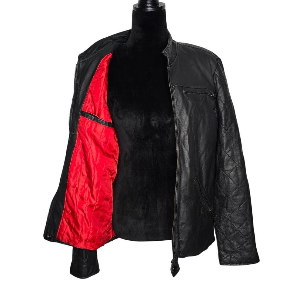 Kill City Black Genuine Leather Moto Jacket Mens L Quilted Biker Red Lining